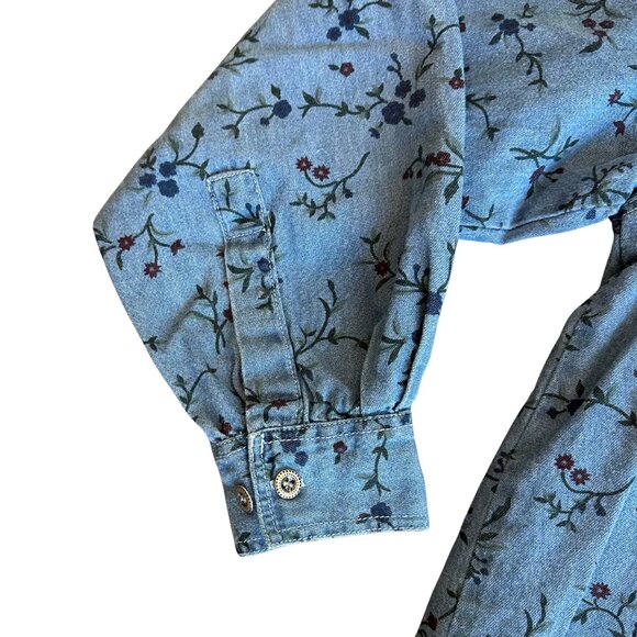 Vintage Floral Printed Denim Button Up Shirt Women's - Picture 3 of 4